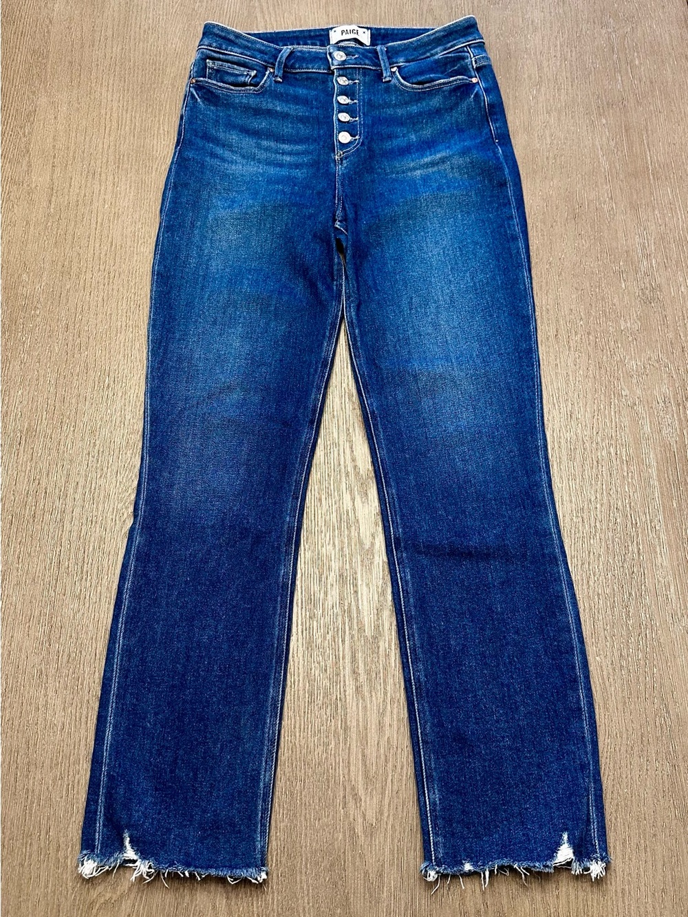 PAIGE Cindy Jeans 28 Wonderwall High Rise Button Fly Raw Hem Straight Ankle